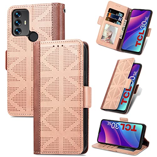 Cárcasas de los teléfonos celulares flip For TCL 30 SE Caso, caso For Marchito CUERZA DE CUBIERTA PANTENIMIENTO TELÉFONO MÓVIL MOVIMIENTO A prueba golpes TPU CUERO W / Caja diseño tarjetas(Apricot)