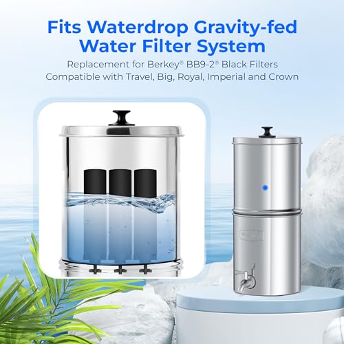 Image of Waterdrop Black Water Filter, Replacement for Berkey BB9-2, 3 Pack