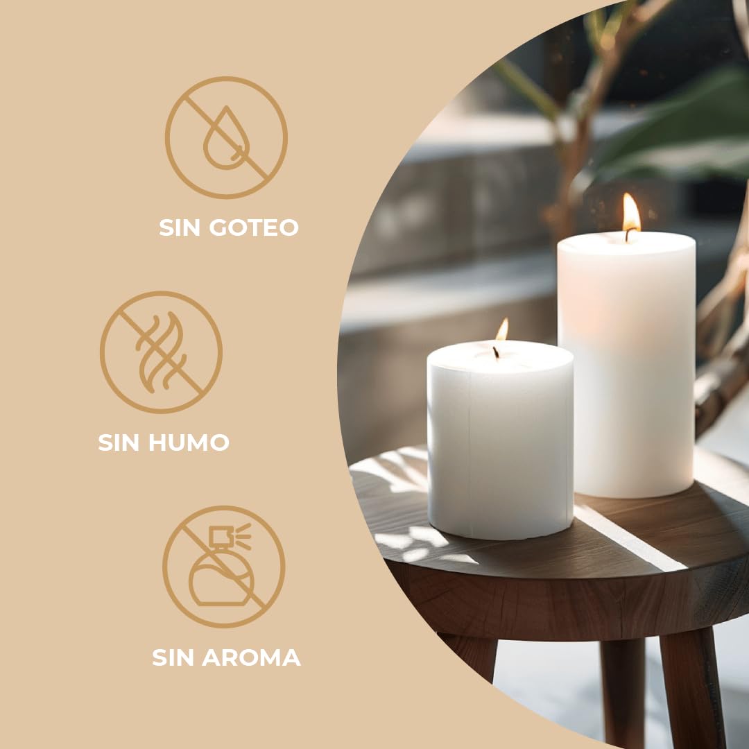 Horeca Candles - Velas de Pilar Marfil - Ø 6 x 12 cm - Juego de 12 Velones Decorativos - 40 Horas de Larga Duración - Sin Olor, Goteo ni Humo - Calidad RAL