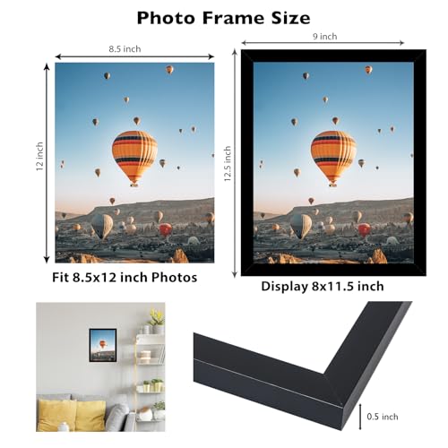 Image of JCJMY 8.5x12 Picture Frame Black for Wall Hanging or Tabletop, Wall Mounting Horizontally or Vertically, 8.5 x 12 Wall Gallery Poster Photo Frame with Shatter Resistant Plexiglass, Black