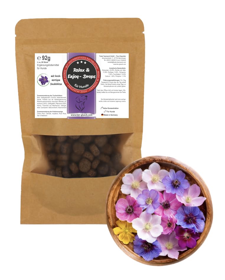 Relax Drops Hund – Natürliche Beruhigungs-Leckerlis mit Bachblüten & Kamille | Unterstützen Ruhe & Gelassenheit bei Stress, Nervosität & neuen Situationen | Hohe Akzeptanz | Made in Germany | 92 g