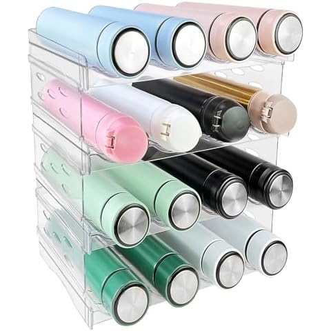 Guyuyii Water Bottle Organizer - Stackable and Sturdy for Cabinets, Pantry, Fridge - Holds 16, Fits Most Sizes (4-Pack) - Get Organized, Save Space Cover