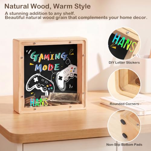 Image of ICOSY Piggy Bank for Kids, Wooden Framed Coin Bank