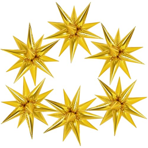 JHZMCRX 72 Pcs Star Balloons Foil Explosion Balloons Magic 12 Point Star Cone Balloon Arch Garlands Large for Birthday Wedding Anniversary Graduation Party Decorations Backdrops Gold