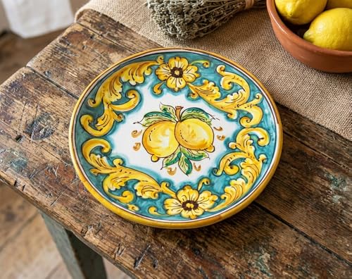 Piatto piccolo Limoni art 14 Generico Piatto piccolo in ceramica siciliana giallo e verde di santo stefano di camastra decorata a mano Limoni Art 14