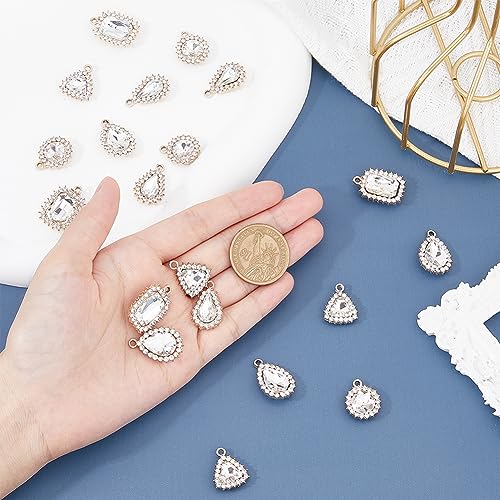 SUPERFINDINGS 20PCS 5 Style Alloy Rhinestone Pendants Light Gold Tone Rectangle Teardrop Triangle Flat Round Charms Sparkling Clear Crystal Rhinestone Pendants for Jewelry Making Hole: 1.8~2.5mm - Image 3