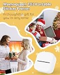 Mini Sticker Printer - Memoqueen T02 Portable Thermal Printer, Compatible with Android & iOS, for Work Plan, Study Notes, Memo, Photo, Creative Fun Gift for Birthday, Valentine, Holiday, White