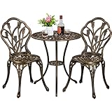 【Sedia da bistrot confortevole】Le sedie di questo set da giardino presentano una forma leggermente concava per adattarsi meglio alle curve del corpo. Insieme allo schienale leggermente inclinato, offrono un supporto scientifico e confortevole per ogni parte del corpo.