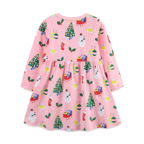 Toddler Girls Long Sleeve Dress Fall Winter Casual Cartoon Applique Party Knitted Cotton Shirt Dress3