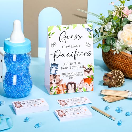 Image of Roowest 512 Pcs Baby Shower Games Guess How Many Pacifiers Sign 100 Small Guessing Games 10 HB Pencils 750ml Milk Bottle 400 Acrylic Pacifiers Decoration for Guest Gender Reveal(Bright,Woodland)