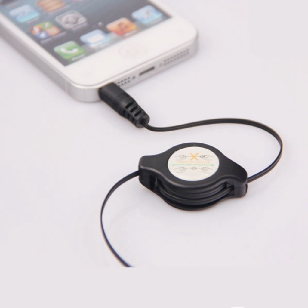 Retractable 3.5mm Stereo Jack Plug to 3.5mm Stereo Jack Plug Car + Home Stereo Auxiliary AUX-IN Input Audio Cable for smartphones, mp3 players and tablets - Black