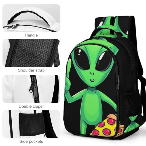 Backpack for Men Women, Cute Funny Space Alien Eating Pizza Peace Adjustable Strap Backpack for Travel, Business, Unisex Comfy Large Capacity Shoulder Bag4