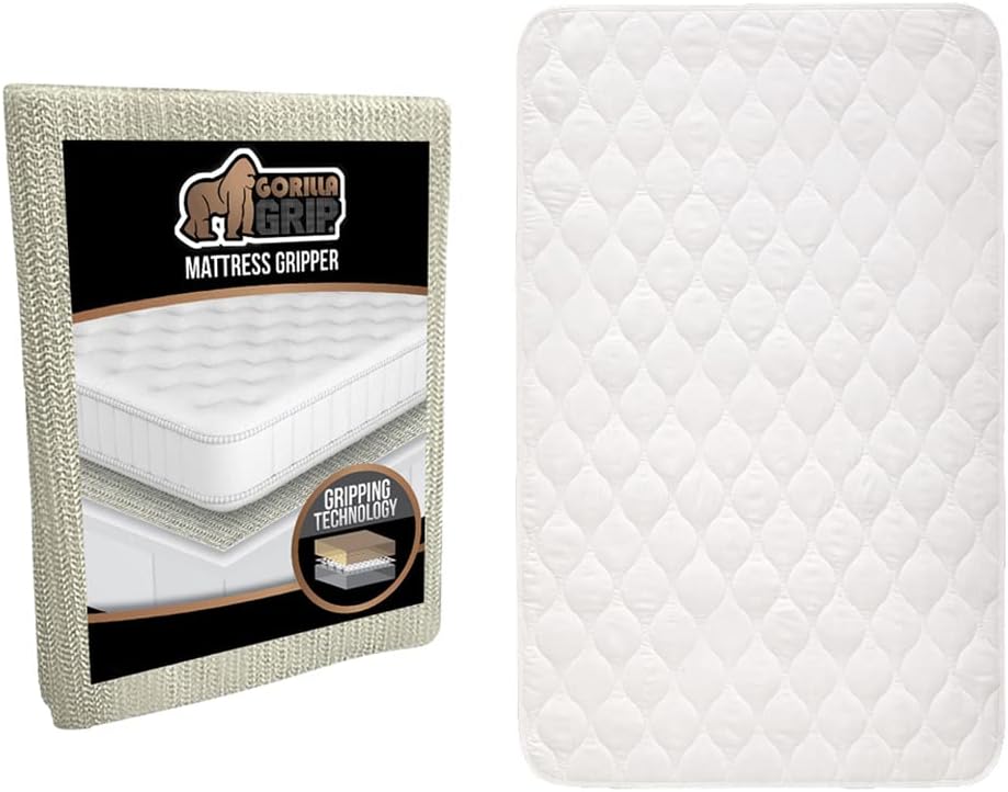 Gorilla Grip Mattress Grip Pad and Incontinence Pad, Mattress Gripper Size Queen, Incontinence Pad Size 52x44 in White, 2 Item Bundle