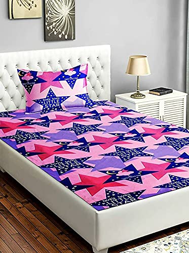 PRIDHI Pure Cotton Single Bedsheet with 1 Pillow Cover for Home, Bedroom, Kids Bedsheet (60 x 90 Inch, Multi 17)