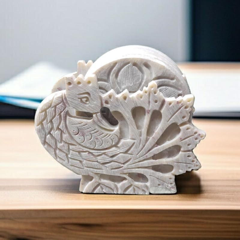 Pooja Creation Store Handcrafted Peacock Design Marble Coasters with Holder | Soapstone Coaster for Tea Coffee Drinks and Mugs | Decorative Coasters Set for Dining Table Kitchen or Cocktail Parties-image-23