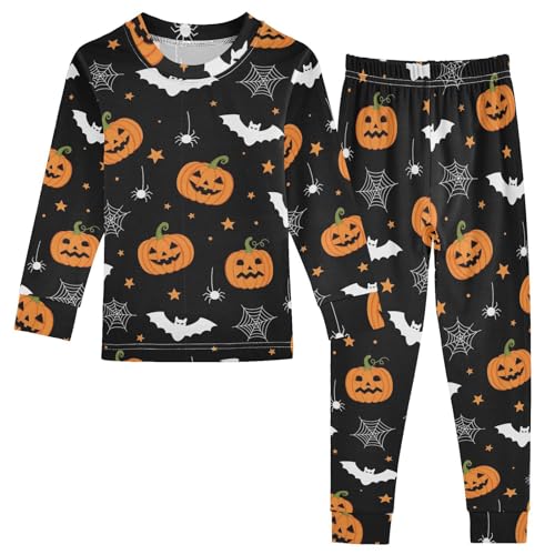 Pajama Sets Long Sleeve Halloween Themed Pumpkin Bat Pattern Soft Comfy Sleepwear 2 Piece PJS 3-8T