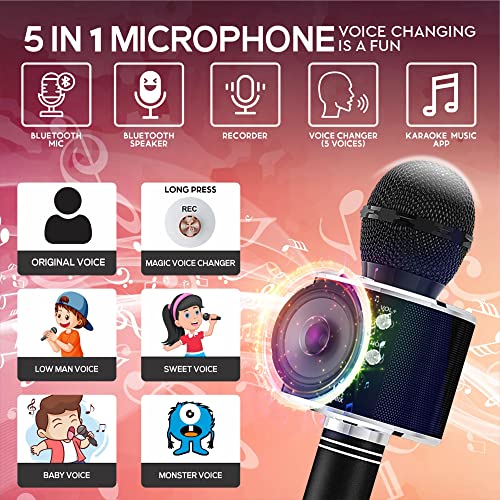 Fdy Bluetooth Karaoke Microphone For Kids Adults, Wireless Bluetooth Microphone For Singing With Voice Changing Karaoke Mic Speaker Recorder For 3-13 Years Girls Boys Christmas Birthday Gift-Black #TOP1