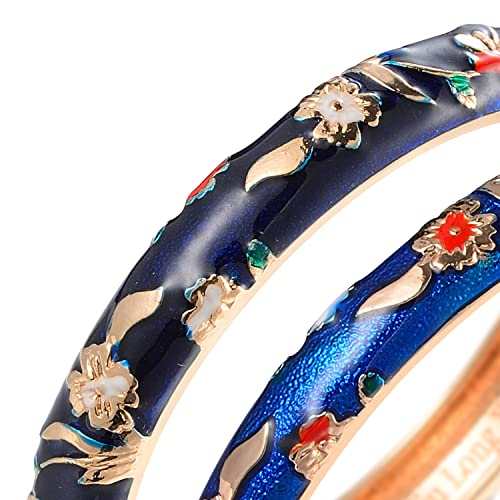 UJOY Designer Indian Style Cloisonne Bracelets, 2.4'' Openable Cuff Enameled Bangles Set Jewelry Gift for Women Packed in Box 55A111-55B31 naby blue - Image 6