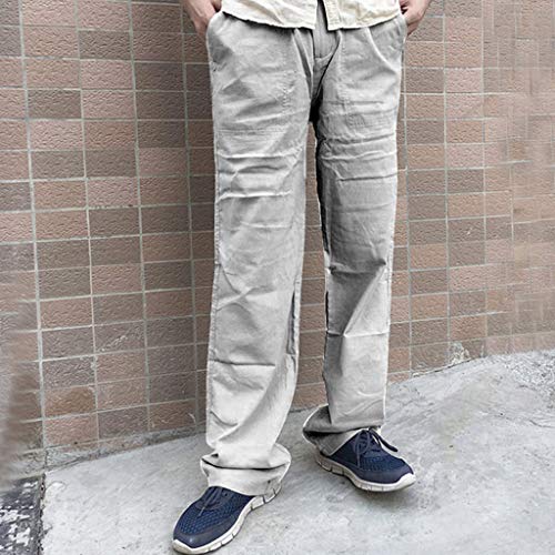Linen Pants Men Lightweight Casual Elastic Waist Drawstring Straight-Leg Baggy Big and Tall Trousers with Pockets2
