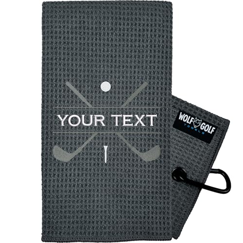 Image of Wolf Golf Towels Custom Golf Towel | Personalized Golf Accessories for Men & Women | Add Your Text with Choice of Font and Thread Color