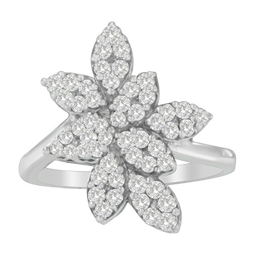 Original Classics 14K White Gold Round Cut Diamond Floral Ring (1.00 Cttw, H-I Color, SI2-I1 Clarity) - Size 7-1/4