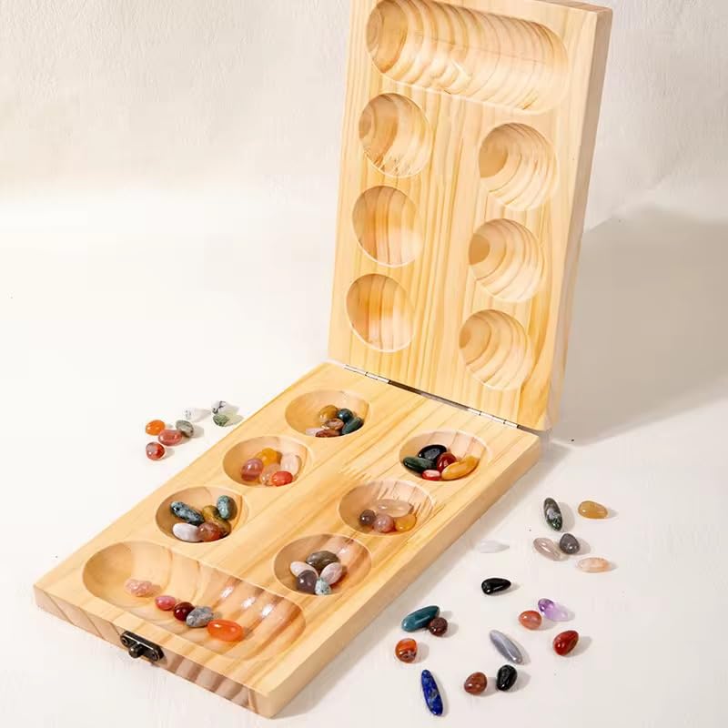 Image of Classic Family Fun Indoor Board Game for Kids & Adults, Green Felt Playing Area, Perfect for Game Night, Skill Development (Shut Box Color Mancala)