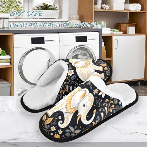 Cartoon White Elephant Flowers Slippers For Women Men Soft Memory Foam Non-Slip Animal Winter Indoor House Shoes Travel Slipper3