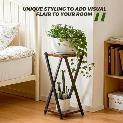 Bamworld MT-09 Corner Plant Stand Indoor Small Plant Shelf 2 Tier Flower Stand Wood Plant Table Metal Plant Rack thumb #2