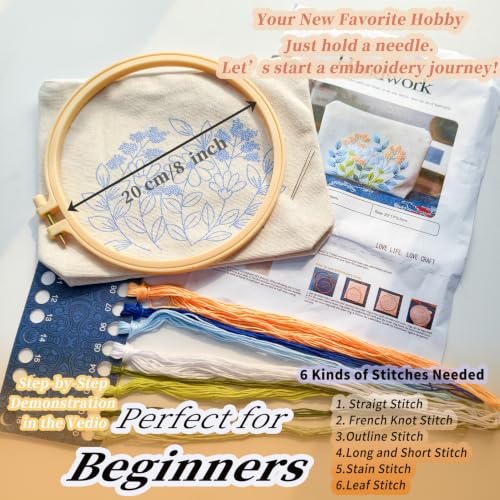 Image of FONNUY Embroidery Kit Makeup Bag for Beginners, Flowers Pre-Stamped Pattern Handbag Coin Purses Making Kits for Adults with Hoop, Easy to Follow Color Thread Needlework (Daisy)