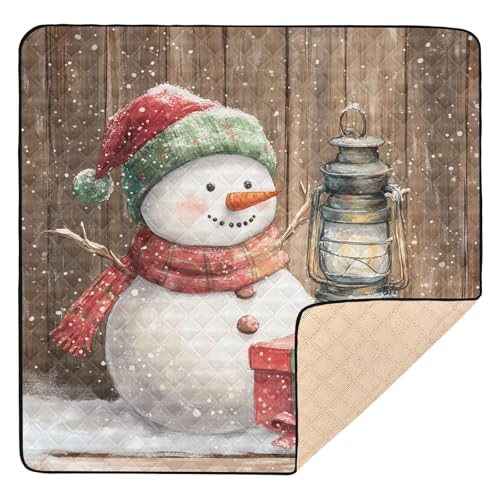 BOESI Doodle Cute Snowman Pattern Baby Play Mat, 50“ X 50” Washable Folding Crawling Mat, Baby Floor Mat, Soft, Thick, Non-Slip