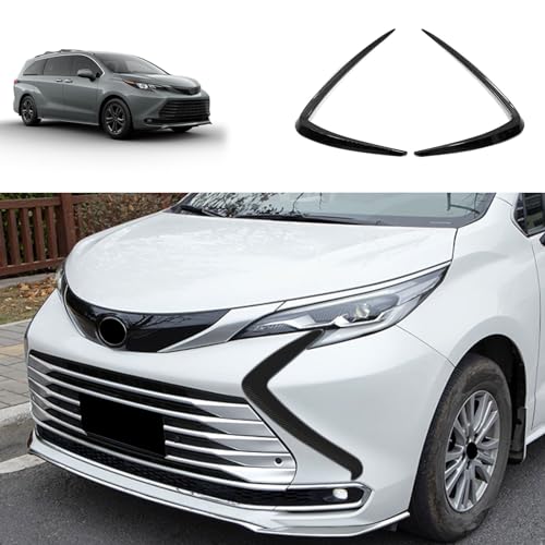Image of Car Front Fascia Trim Compatible With Toyota Sienna 2021 2022 2023 2024 Front Grille Trim Headlight blade trim Exterior Car Accessories ABS 2PCS(Carbon Fiber Style)