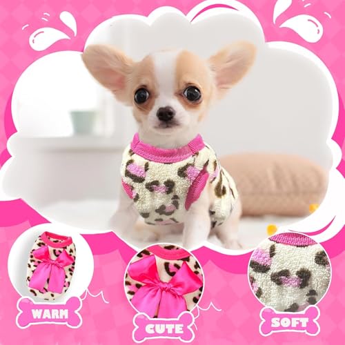 2 Pieces Dog Sweater for Small Dogs XXS Dog Clothes Chihuahua Puppy Sweaters Leopard Teacup Chihuahua Yorkie Puppy Clothes XXS Pet Sweater (Pink+RED, XX-Small) - Image 3