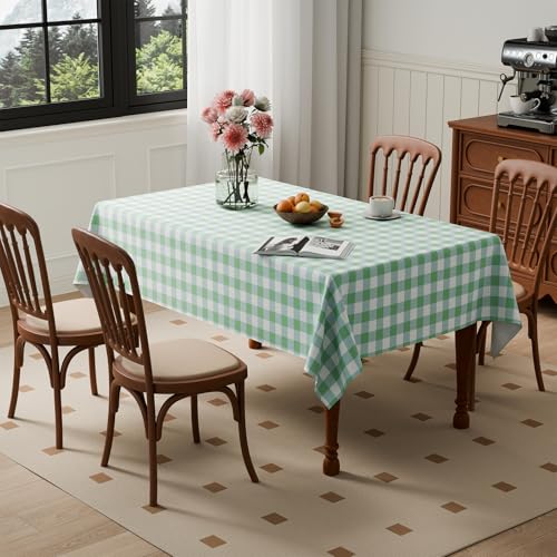 Kmhesvi Green White Gingham Table Cloth Wipe Clean 200x140cm Rectangle Checkered Tablecloth，Water Resistant Table Cloth, Dining Table Cover for Kitchen Outdoor Garden Table, 78.7x55.1 inch