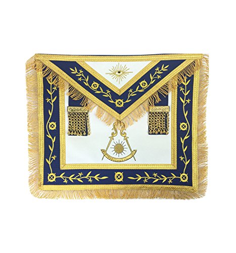 Unique Regalia Masonic Blue Lodge Past Master Apron Gold Machine Embroidery with Fringe MA030
