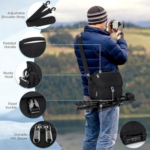 Image of ZORBES Travel Camera Bag Organizer Bag Multi-Compartment and Pockets, Waterproof Polyester Bag with Handle & Shoulder Strap, Universal Camera Storage Bag for DSLR /SLR /Mirrorless Camera, 25x16x20cm