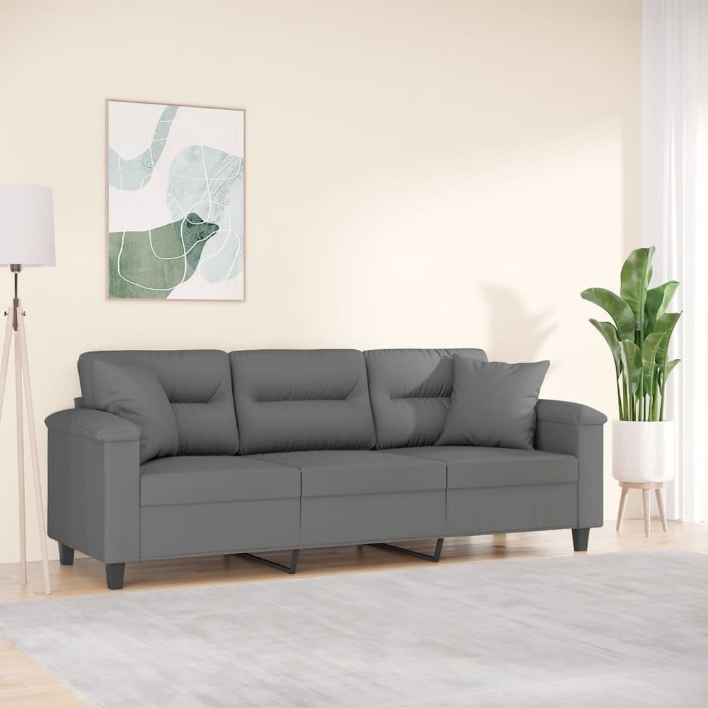 Homgoday Sofa 3-osobowa Poduszki Ciemnoszary 180 cm Tkanina z mikrofibry, Meble do wnętrz i na zewnątrz, wystrój domu, wyposażenie domu do wnętrz, sypialni, salonu, biura