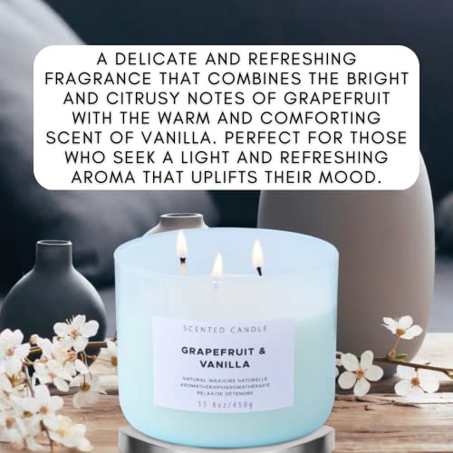 3 Wick Scented Candle | Grapefruit Vanilla Stress Relief Aromatherapy Candle With Berries, Bergamot, Rose & Lemon | 15.8 Oz Highly Scented Relaxing Citrus Candle, Large Clean Burn Soy Candles For Home #TOP1