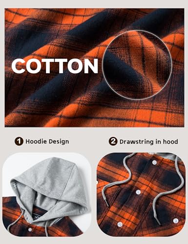 Image of MAGCOMSEN Men's Plaid Hooded Jacket Flannel Shirts Long Sleeve 4 Pockets Casual Button Down Shirts