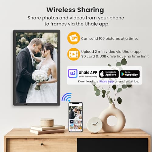 FANGOR 21.5" Large Digital Picture Frame 64GB, WiFi Photo Frame 1920x1080 FHD IPS Display with Remote Control, Auto-Rotate, Wall Mounted, Share Photos/Videos Via Uhale App/USB/SD (No Touch Screen) by FANGOR - Image 2