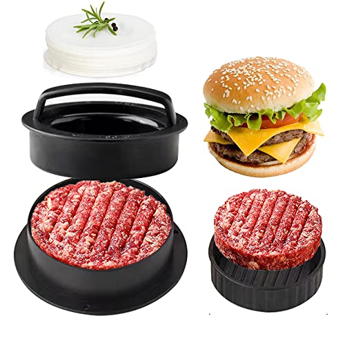 Leden Burger Press Hamburger Press Patty Maker with 100 Patty Papers 3-in-1 Non Stick Stuffed Burger Mold, Beef Patties and Sliders, BBQ Grill Accessories Kitchen Tool for Grilling