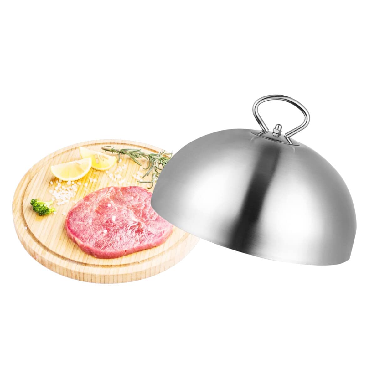 HEMOTON Burger Dome - Tapa de cocina de acero inoxidable para derretir queso en hamburguesas, pizza, campana con asa, tapa para cocinar al vapor, para hamburguesas de filete y queso (28 cm)