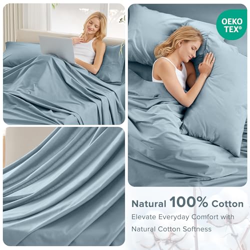 Image of Comfort Spaces 100% Cotton Percale Sheets King Extra Deep Pocket 4 Pc, Blue