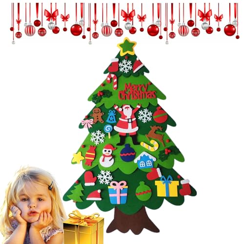DIY Felt Christmas Tree 3.28ft Felt Santa Claus Tree Set with 32Pcs Detachable Christmas Ornaments for Kids/Toddlers Wall Hanging FeltXmas Trees Non-woven Xmastree Gifts Home Door Window Decor Kit