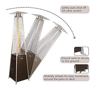 Hammered bronze pyramid propane heater 48000 btu outdoor patio heater with quartz glass tube wheels cover ground nails  urban country home decor