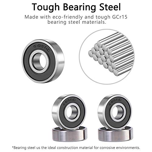 Image of 606 2RS Ball Bearings ［12 Pack］ Bearing Steel and Double Rubber Sealed Miniature Deep Groove Ball Bearings for Industrial Equipment, Micro Motor, Small Rotary Motor, Office Equipment (6x17x6mm)