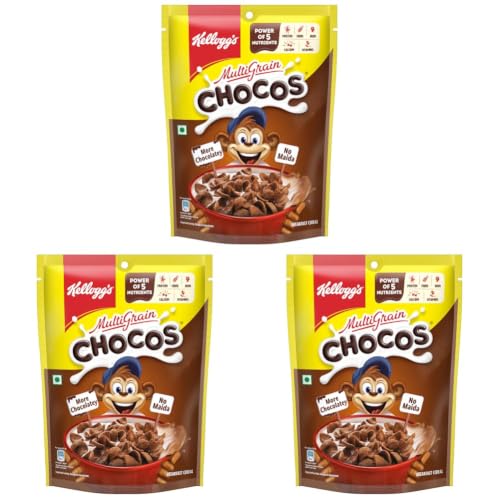 Image of Kellogg's Multigrain Chocos, 250G | Multigrain Energy, More Chocolatey | No-Maida | Power of 5 Nutrients Protein, Fibre, Iron, Calcium, Vitamins | Kids Breakfast Cereal (Pack of 3)