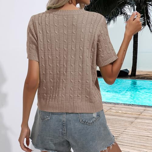 Image of MINTLIMIT Women's Short Sleeve Sweater Tops Lightweight Pullover Shirts 2025 Spring Summer Trendy Casual Blouses