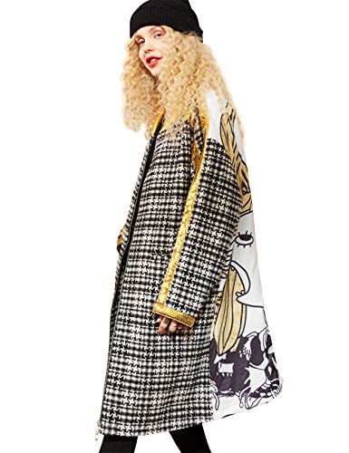 Elf Sack Women Carton Print Plaid Wool Blends Winter Coat, Casual Jacket Winter Vintage Blend Long Windbreaker Ladies Outwear, M Black