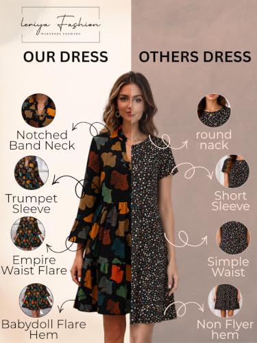 Image of Leriya Fashion Women Women's Floral Printed V-Neck Long Sleeve Fit & Flare Mini Dress - Casual Western One Piece Dress