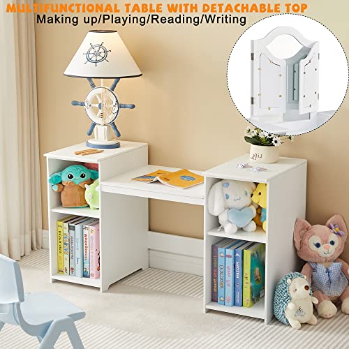 Kovhzcu Kids Vanity, 2 In 1 Princess Makeup Vanity Storage Cabinet With Detachable Top, Girls Vanity Set With Tri-Fold Mirror, Kids Vanity Set With Mirror Age 3-9 (White) #TOP4